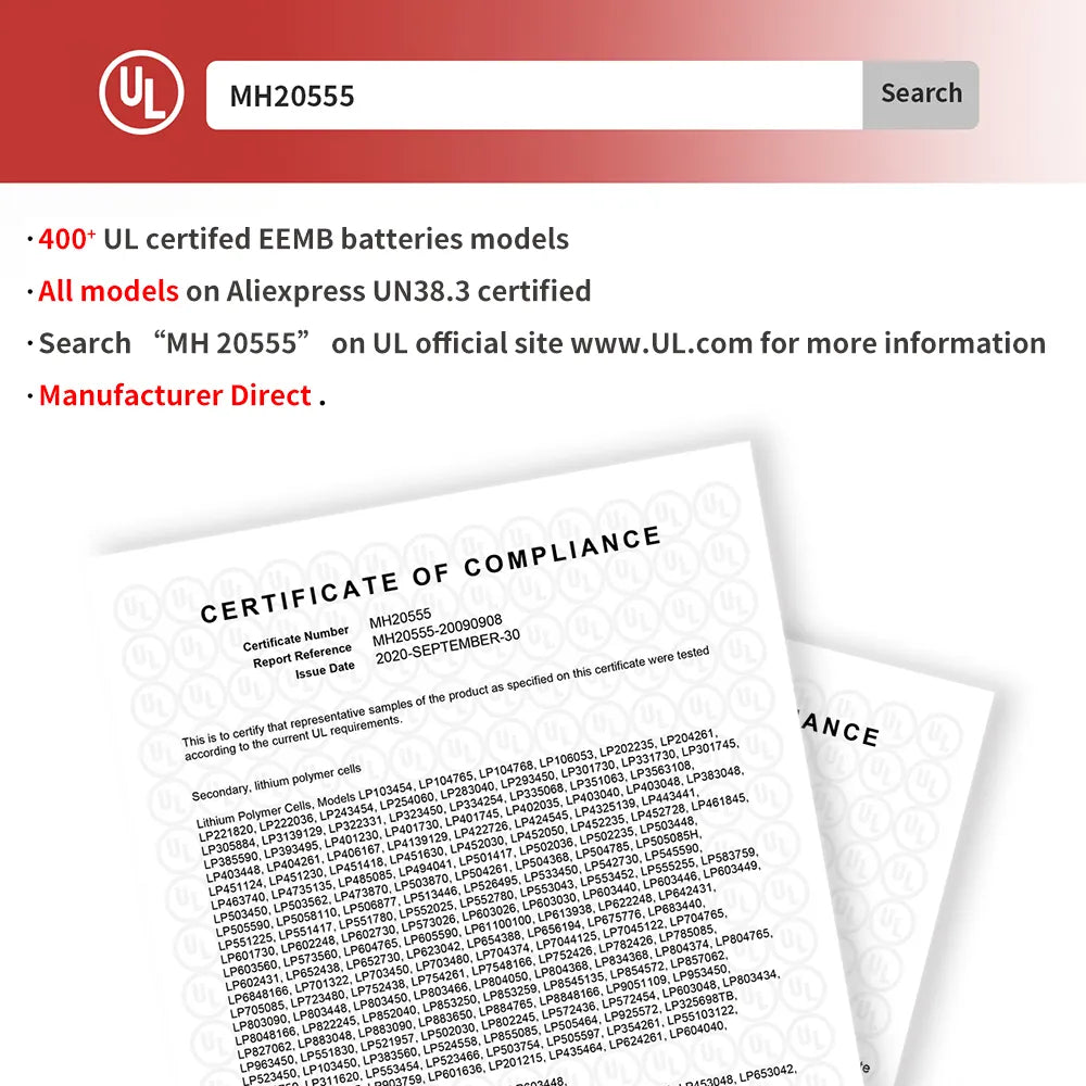 EEMB 103454 3.7V Rechargeable Lithium Polymer Batteries Cell for Camera DVR MP5 GPS Navigator