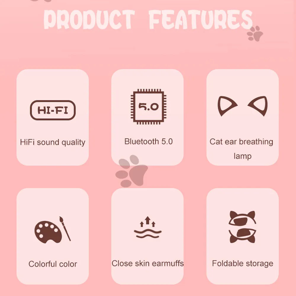 Cute Cat Ears w/ Mic Stereo Music Helmet Phone Bluetooth Headset