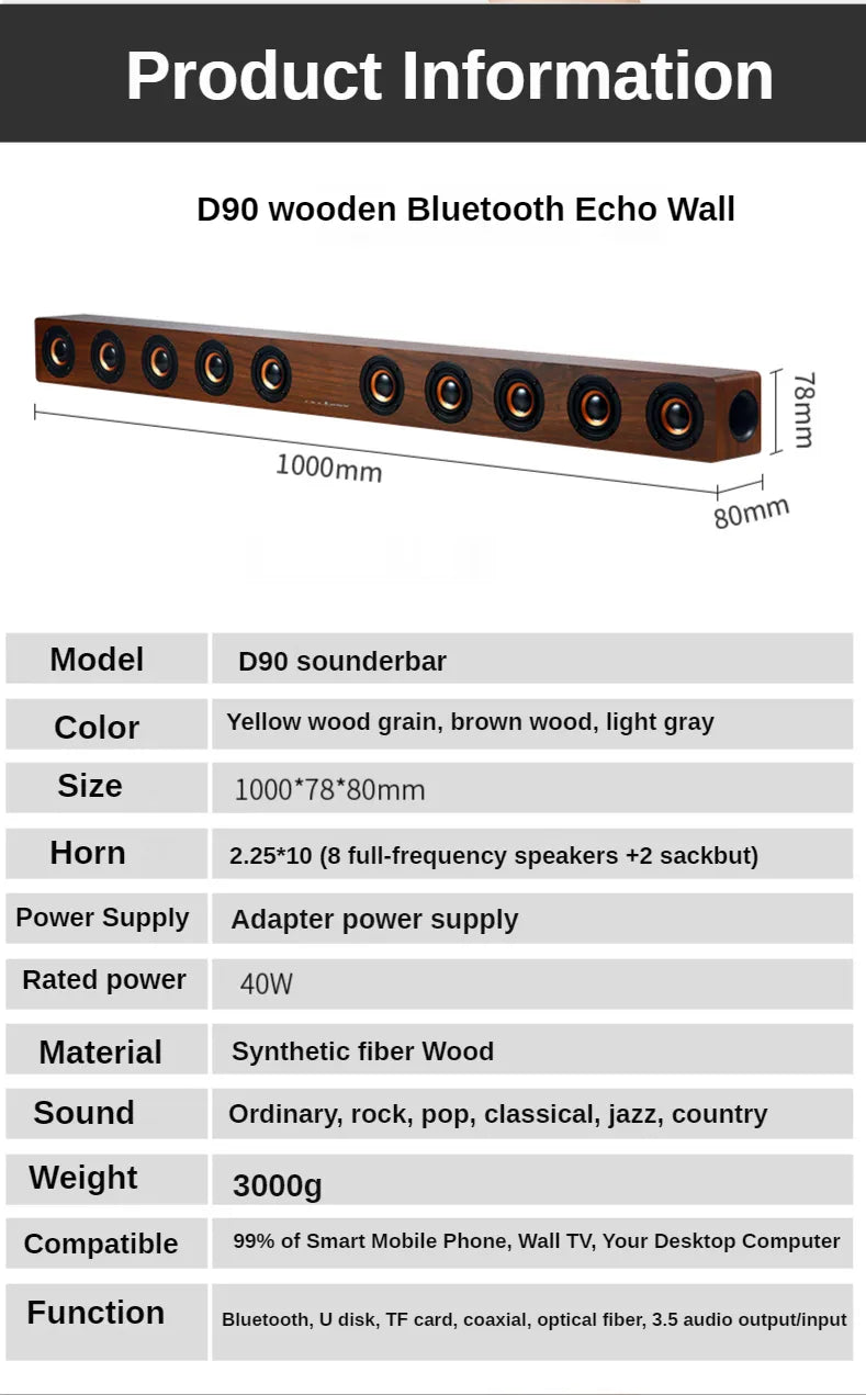 Soundbar for TV, Wooden Subwoofer Bluetooth Speakers