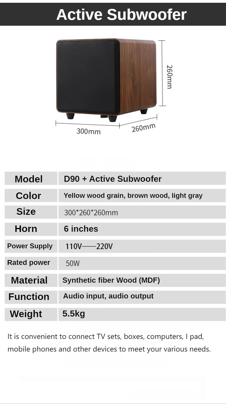 Soundbar for TV, Wooden Subwoofer Bluetooth Speakers