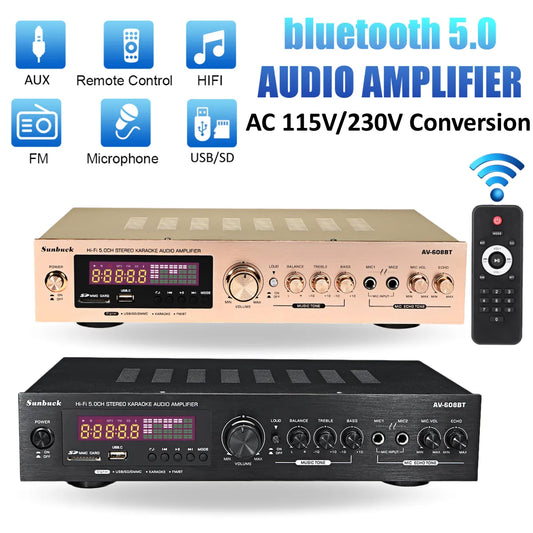 Bluetooth 5.0 Power Amplifier Remote Control Support FM USB