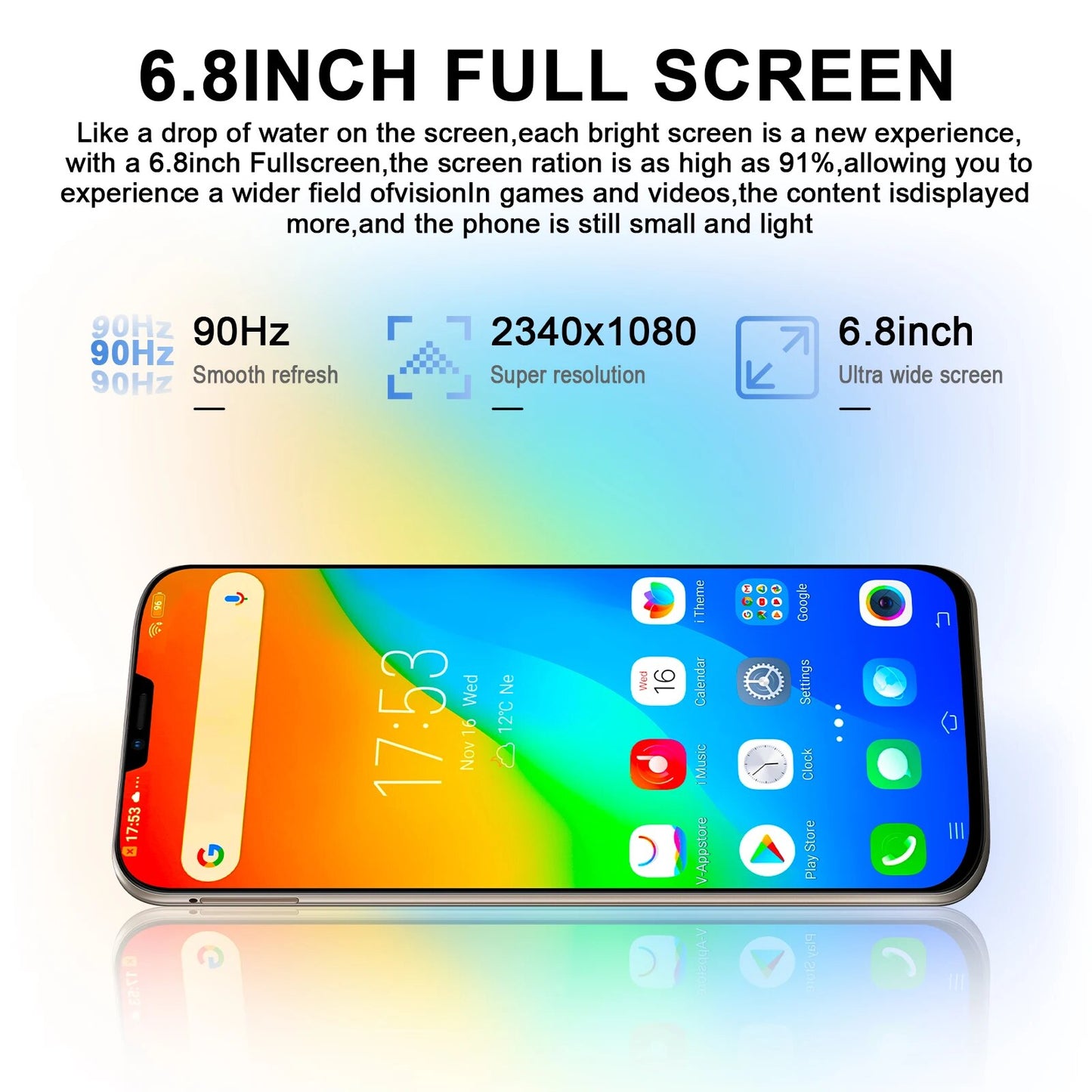 2023 Global Version Mobile Phone 48MP Face ID Dual Sim Cellphone Smartphone 8GB+256GB