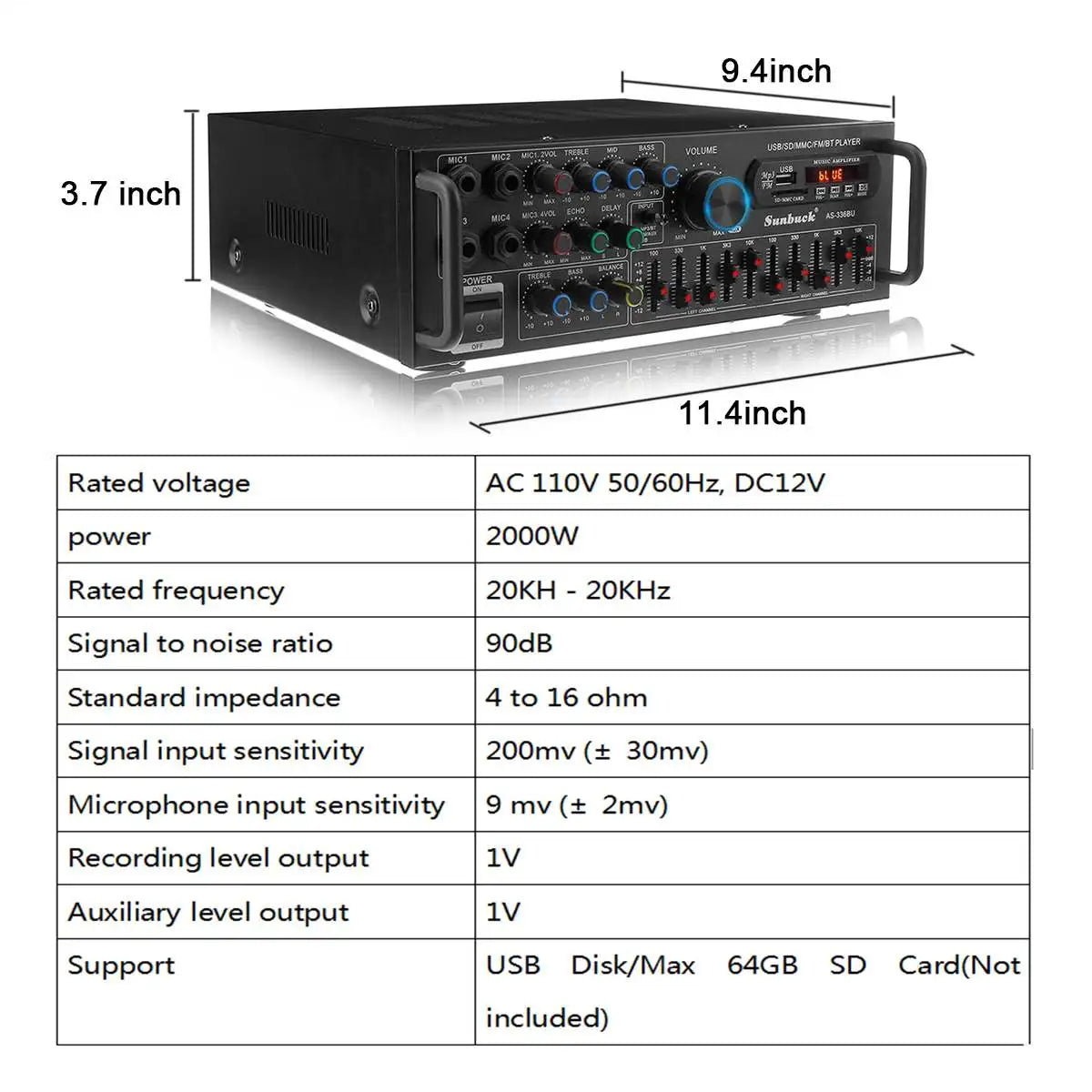 2000W bluetooth Stereo Amplifier Surround Sound