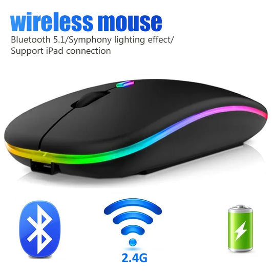 Wireless Mouse For Laptop PC Bluetooth RGB Rechargeable