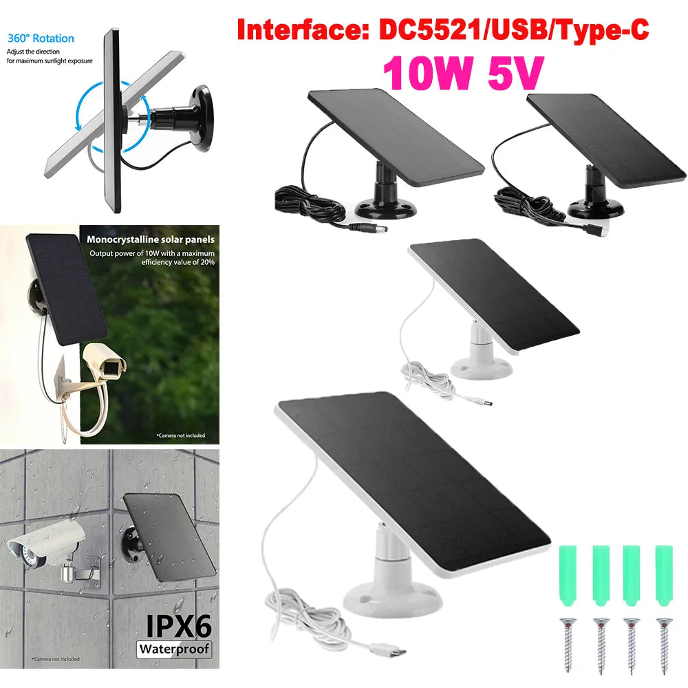 10W 5V Solar Panel Charger DC5521 /USB/Type-C 2in1 For Outdoor Solar Garden Lighting