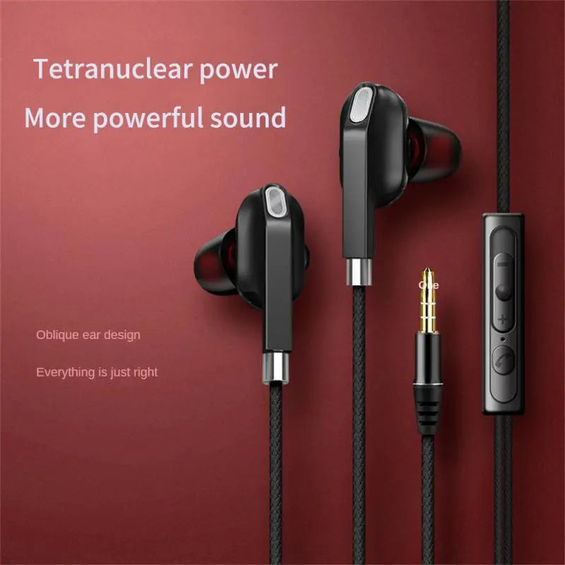 Quad Core Dual Wired In-Ear Headset w/ Microphone & Noise-cancelling