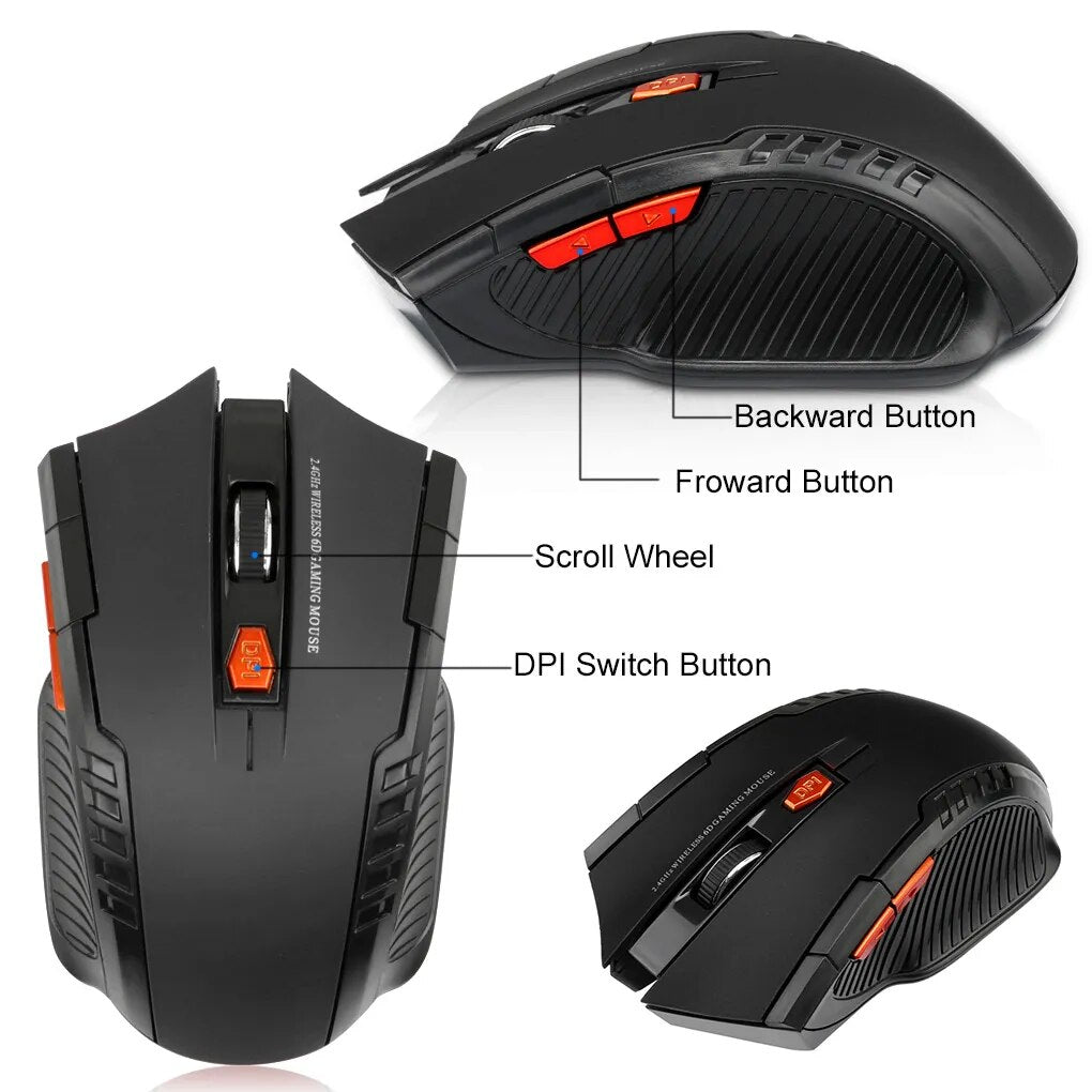 2.4G Wireless Mouse 1600DPI 6 Buttons Wireless Mice with USB Receiver for PC Laptop Accessories