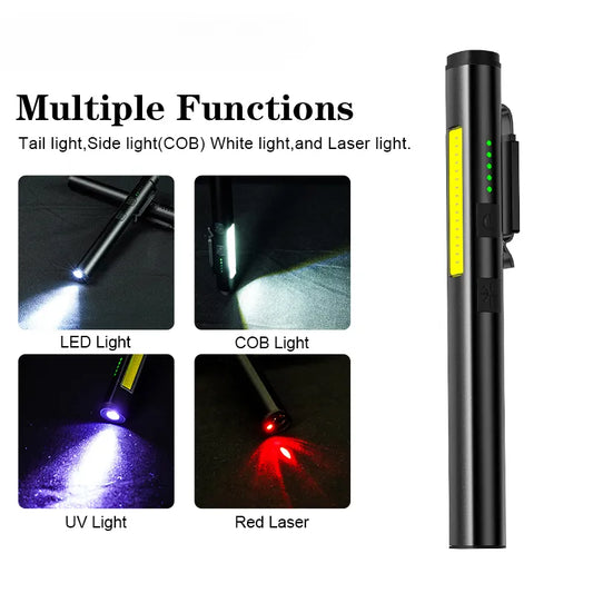 USB Rechargeable UV Flashlight 4 In 1(UV/LED/COB)Multifunctional Mini LED 4 Light Sources