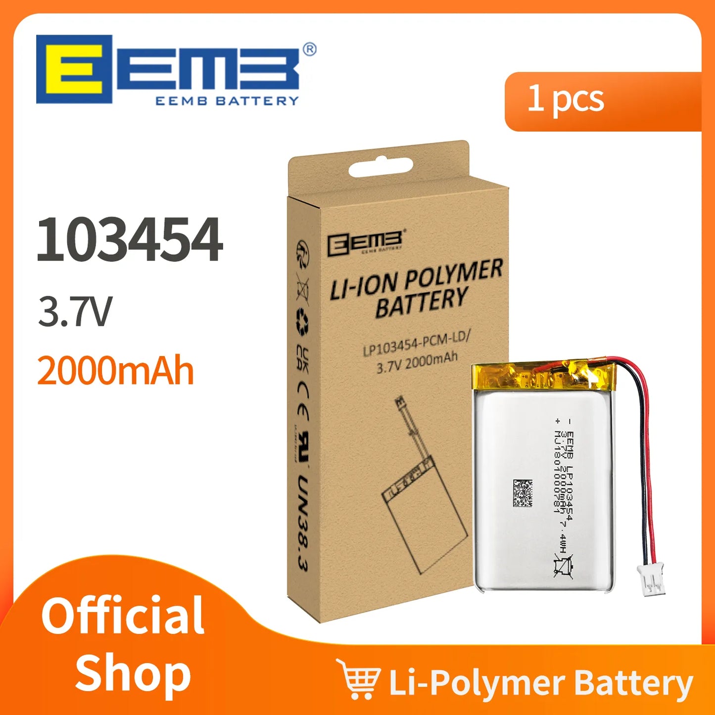 EEMB 103454 3.7V  Rechargeable Lithium Polymer Batteries Cell  for Camera DVR MP5 GPS Navigator