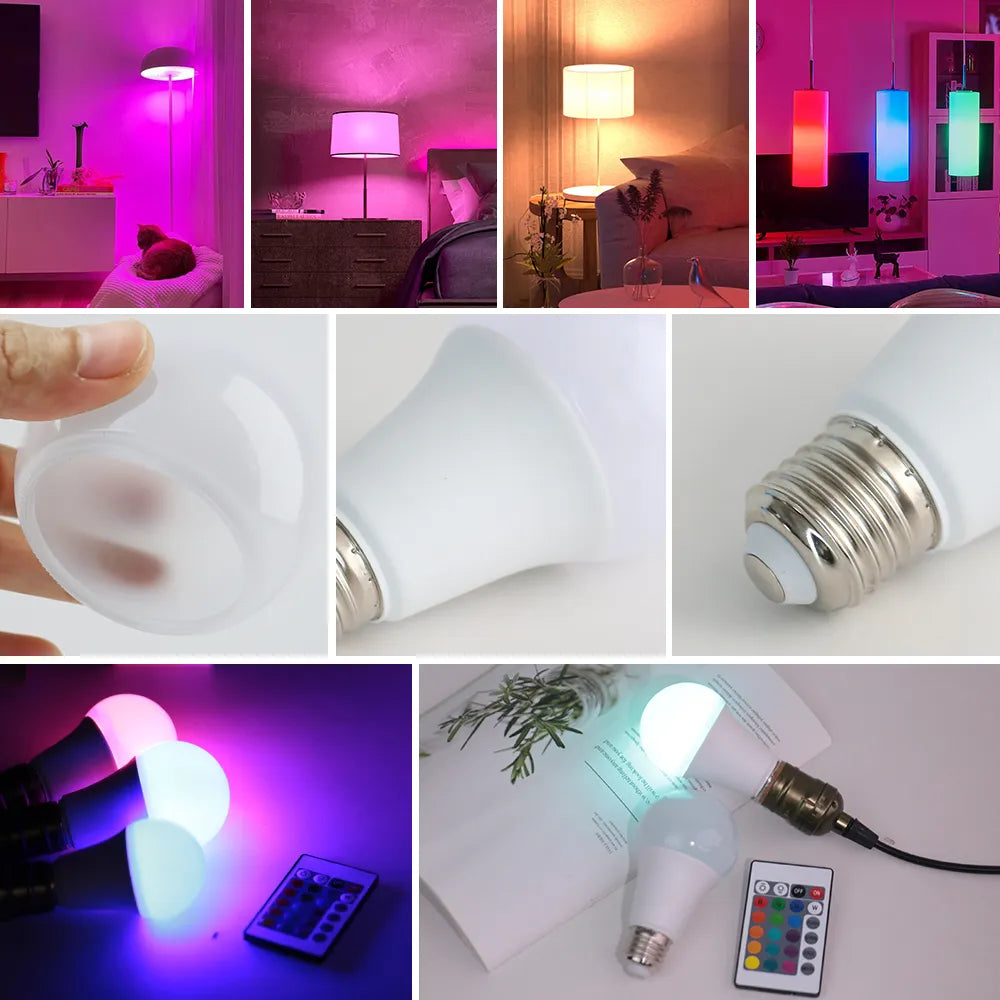 220V E27 RGB LED Light Bulb IR Remote Control Changeable Colorful RGBW