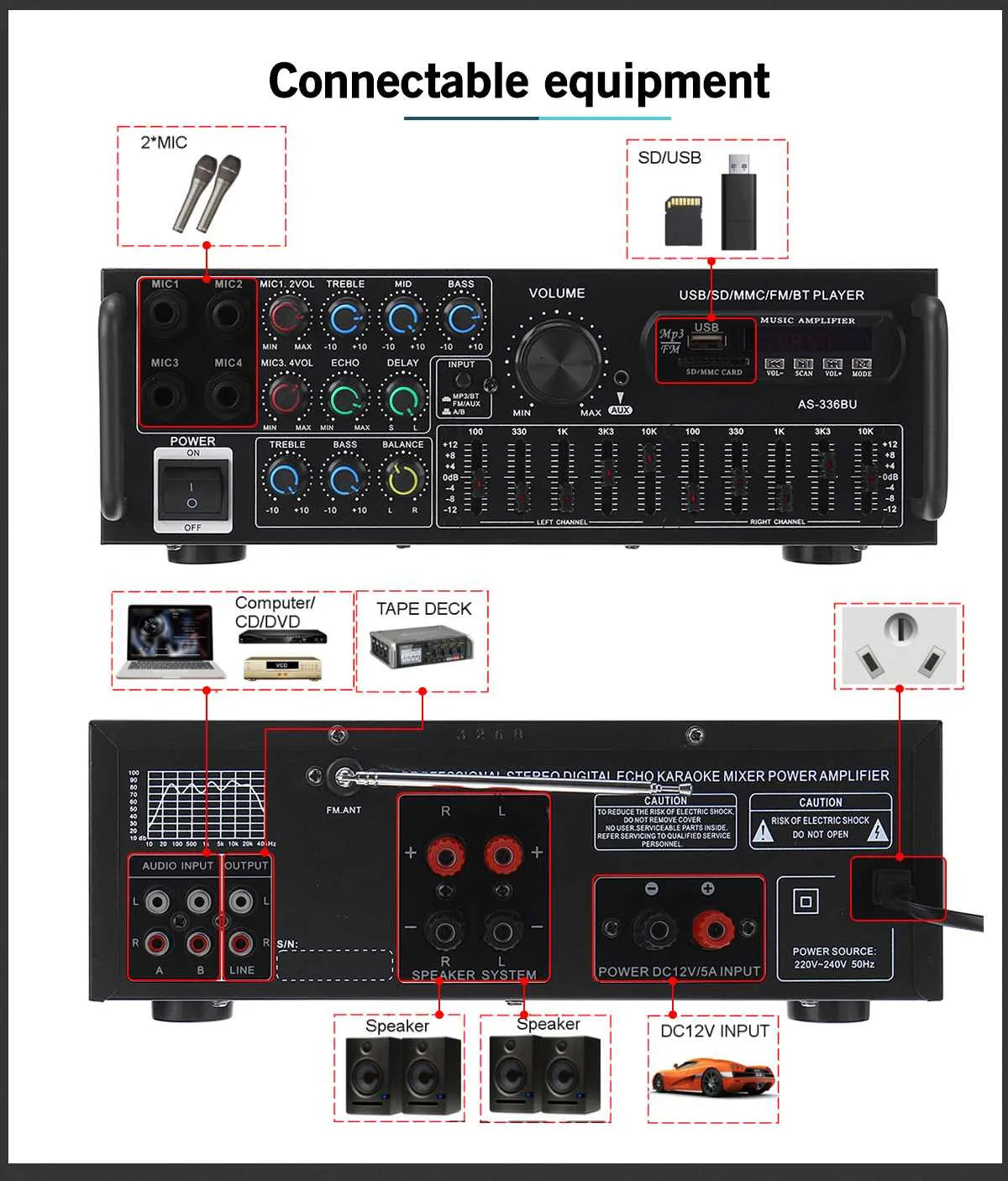 2000W bluetooth Stereo Amplifier Surround Sound