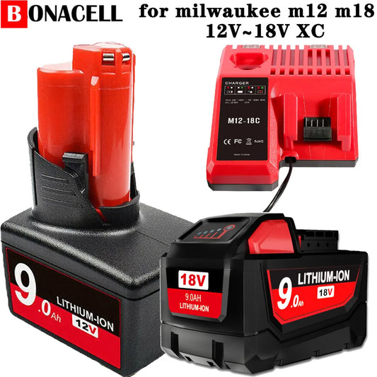 Battery / Charger For Milwaukee M18B5 M12 XC Lithium ION 9.0Ah/6.0Ah/3.0Ah Batteries