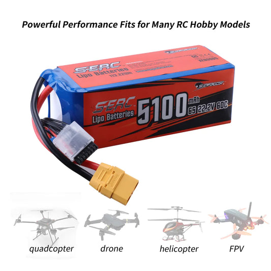 6S RC Lipo Battery 22.2V with XT90 Connector for RC Airplane Aircraft, Quadcopter, etc.
