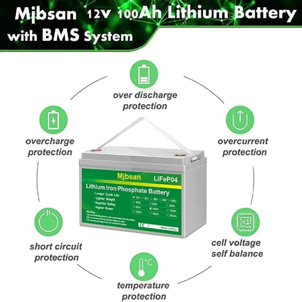 12V 100Ah Over 4000 Deep Cycles Lithium Batteries Perfect for RV Solar, Boat