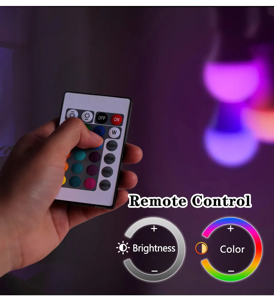 220V E27 RGB LED Light Bulb IR Remote Control Changeable Colorful RGBW