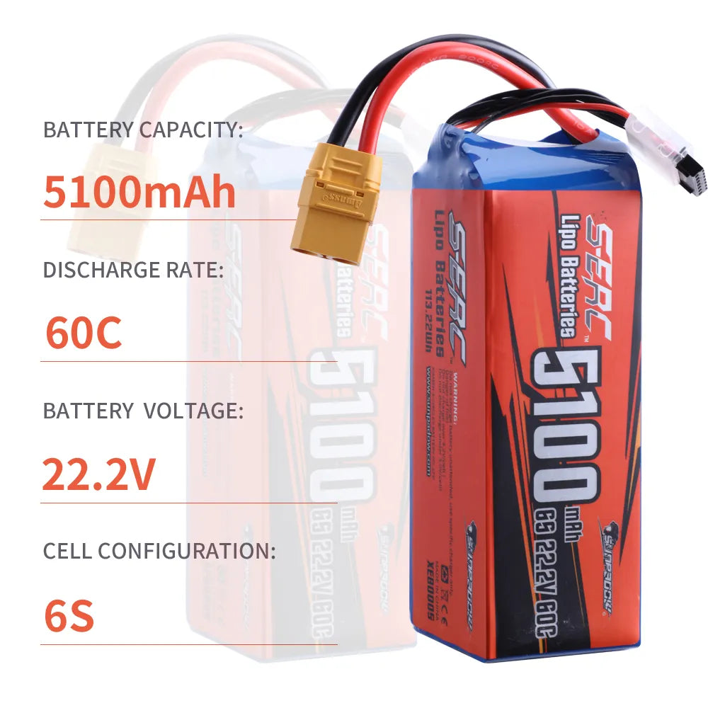 6S RC Lipo Battery 22.2V with XT90 Connector for RC Airplane Aircraft, Quadcopter, etc.