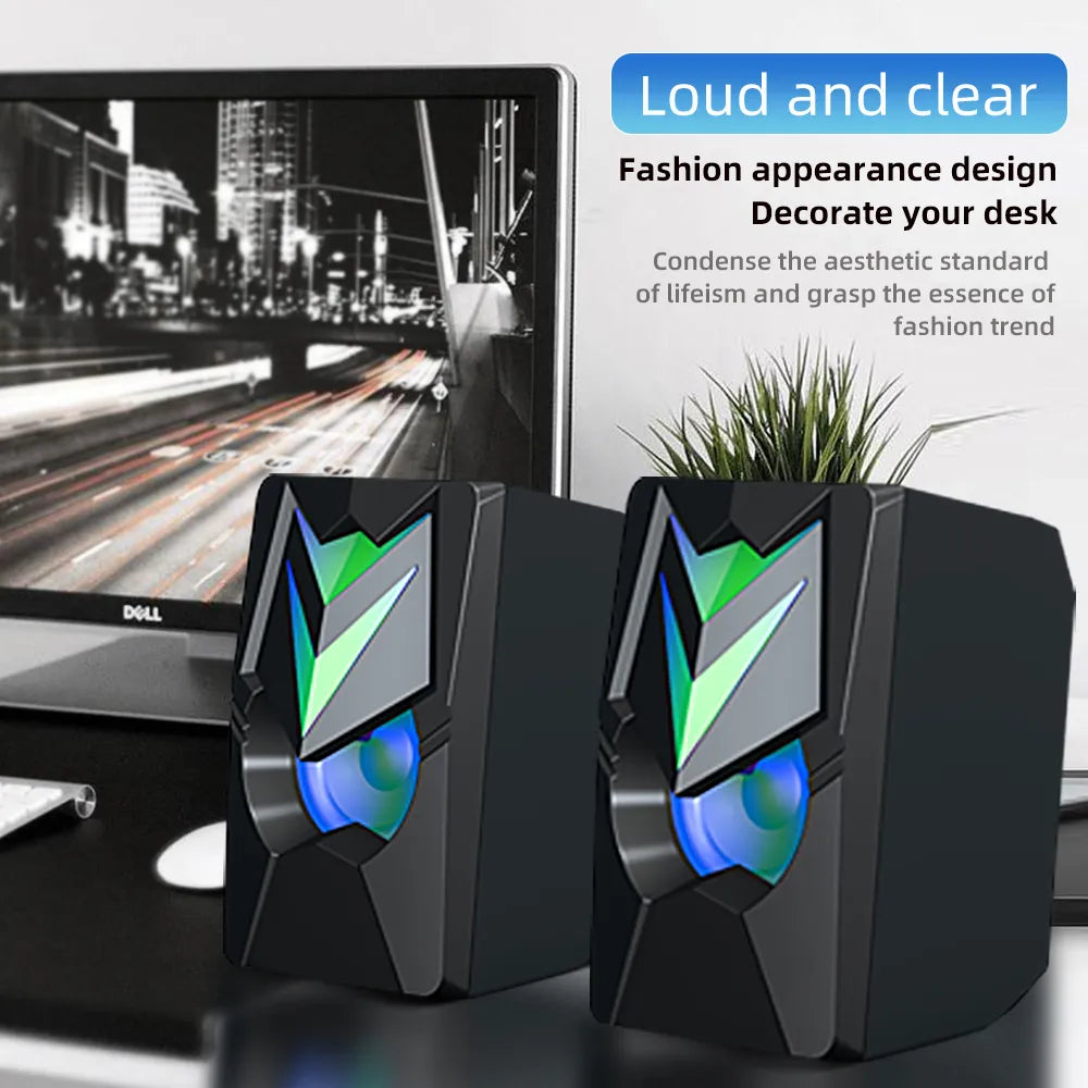 Desktop PC Speakers RGB 7 Colors USB Portable Stereo Bass 2.0 Wired Hifi Subwoofer For Laptop Computer