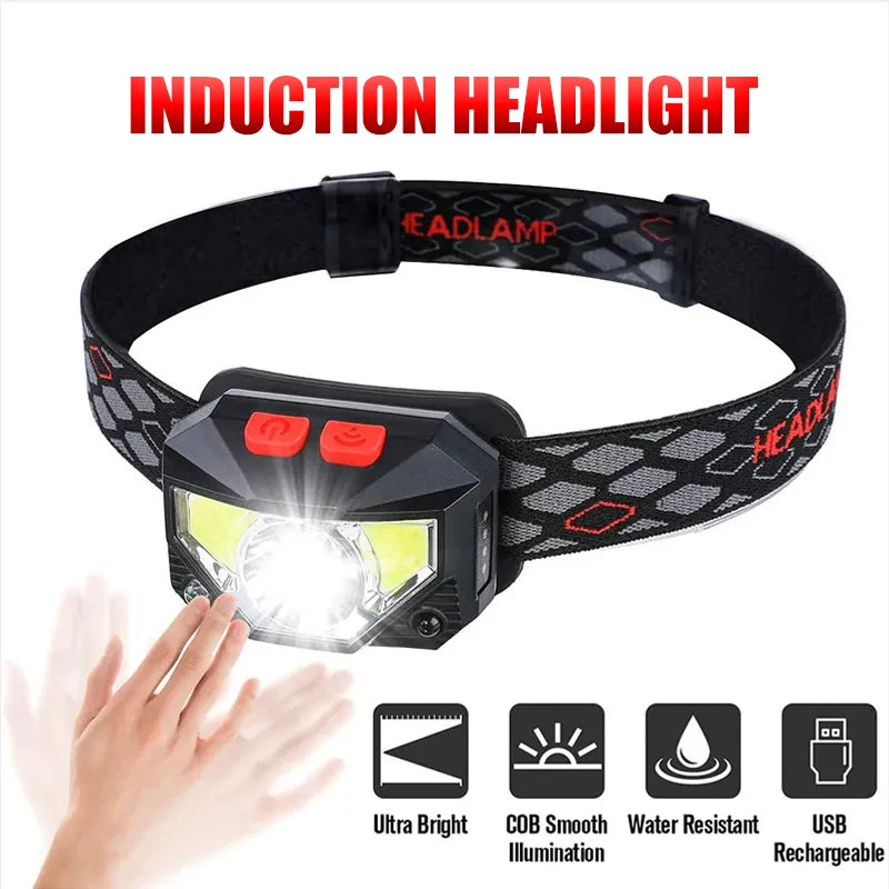 8 Modes Motion Sensor Headlamp Flashlight USB Rechargeable Waterproof